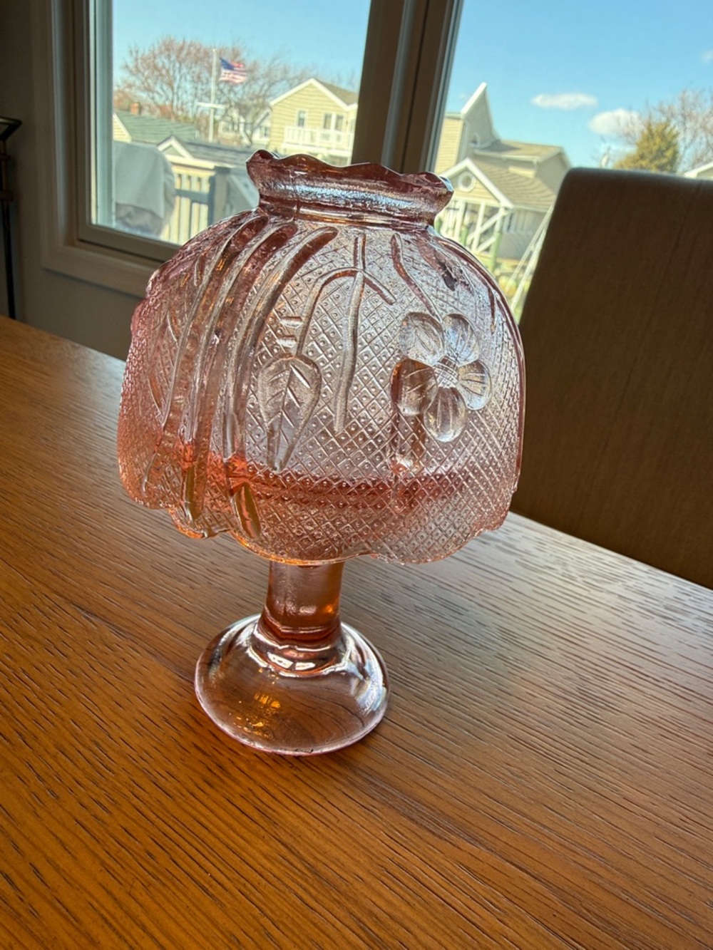Vintage Pink Pressed Glass Pedestal Fairy Lamps